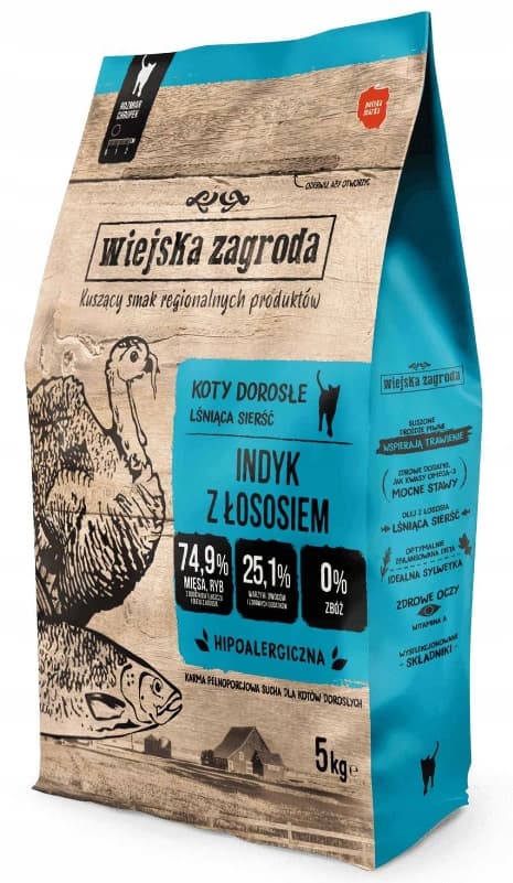 Torrmat för katter Wiejska Zagroda Turkiet och laxfoder 5kg