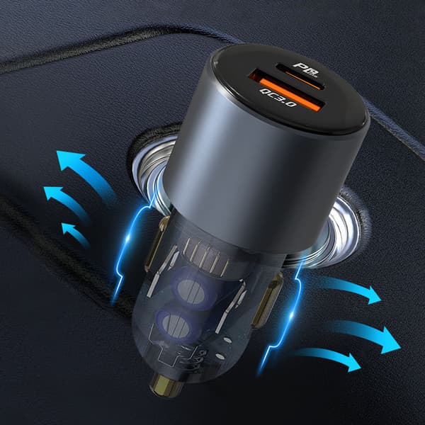 Billaddare 12V USB-C 100W | USB-C | USB-A | QC | PD