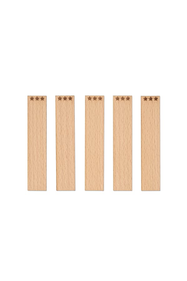 Trævæger med gravering - stjerner 100x20x1 mm 5 stk.