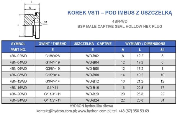 Gevindprop til unbrakonøgle VSTI BSP 1/2" ED-pakning