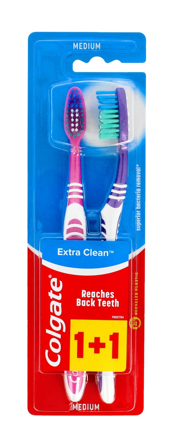 Colgate DUO Extra Clean tandbørste medium 1 pakke - 2 stk.