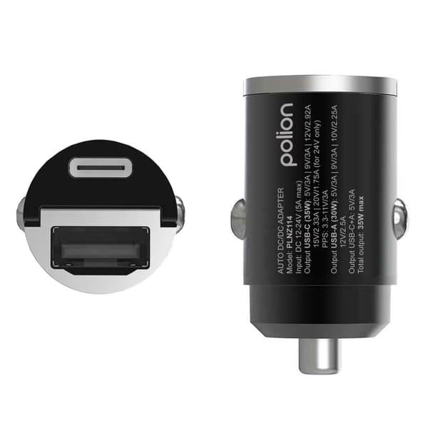 Billader 12V USB-C 35W med USB-C og USB-A og QC og PD