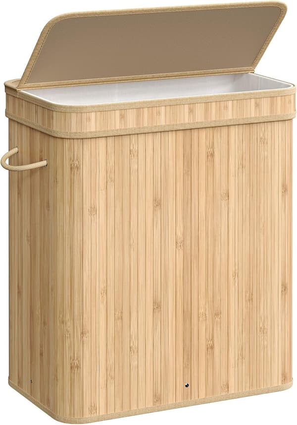 Pyykkikori kannella, bambu, 100 litraa