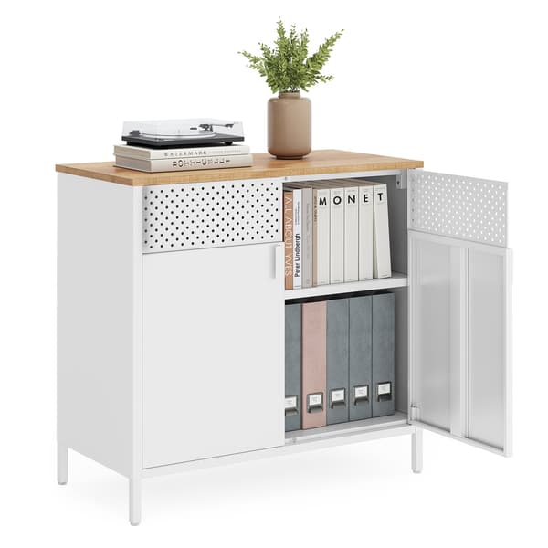 Floor Standing Storage Cabinet with Door, Adjustable Shelf, Space-Saving Sideboard, White