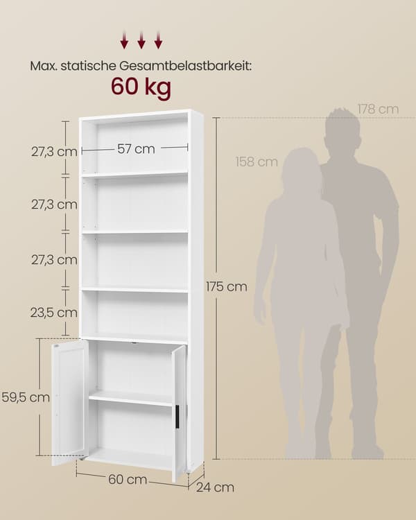 Bokhylla, 6 våningar hög, molnvit