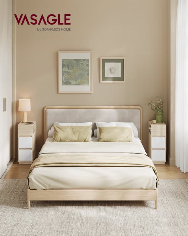 Slanke sengeborde, sæt med 2, naturlig beige og Cloud White