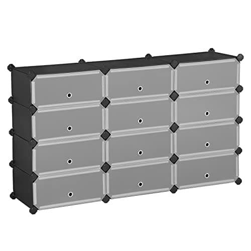 Songmics Interlocking skohylde, rektangulær opbevaringsholder, 40 x 30 x 17 cm, sort