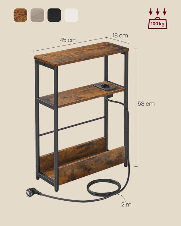 Smal sidebord med stikdåse, 3-lags sengebord