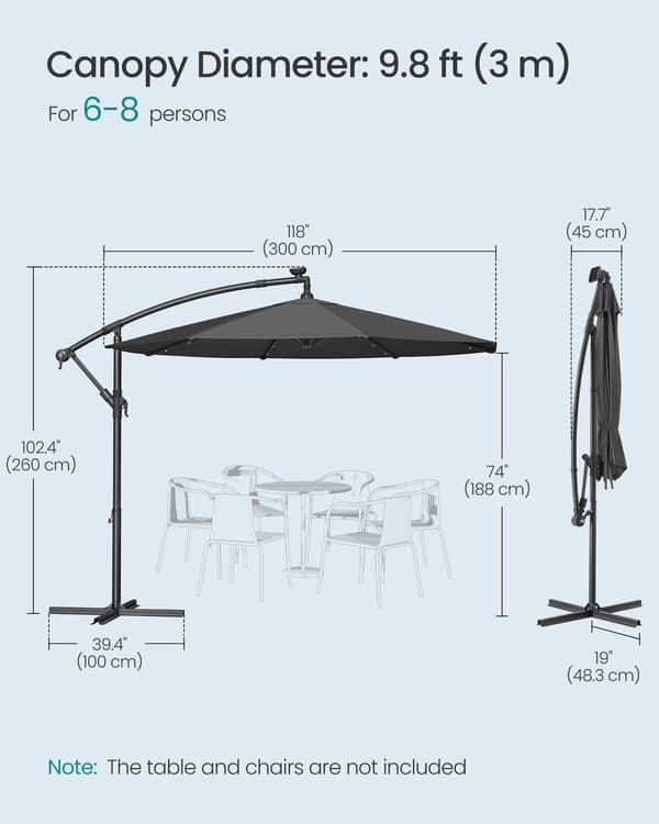 Haveparasol med solcelledrevne LED-lys, 3 m
