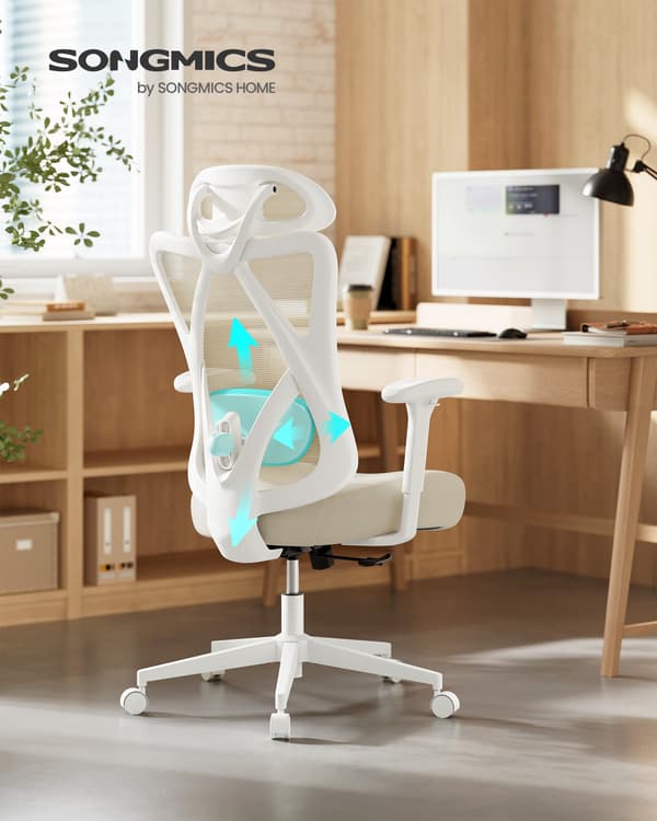 Ergonomisk netstol, kontorstol, skrivebordsstol, Cappuccino Beige