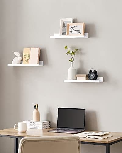 Songmics Wall Shelf 3 Set flytande hyllor Ledge för bildramar och böcker, Vit