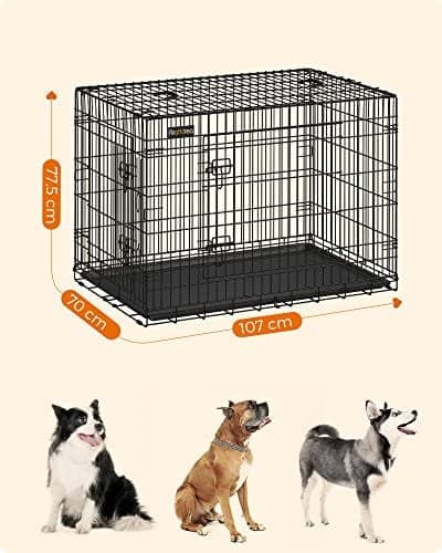 Hundekurv, Foldbar, 107 Cm, 2 Låger, Xl, Sort