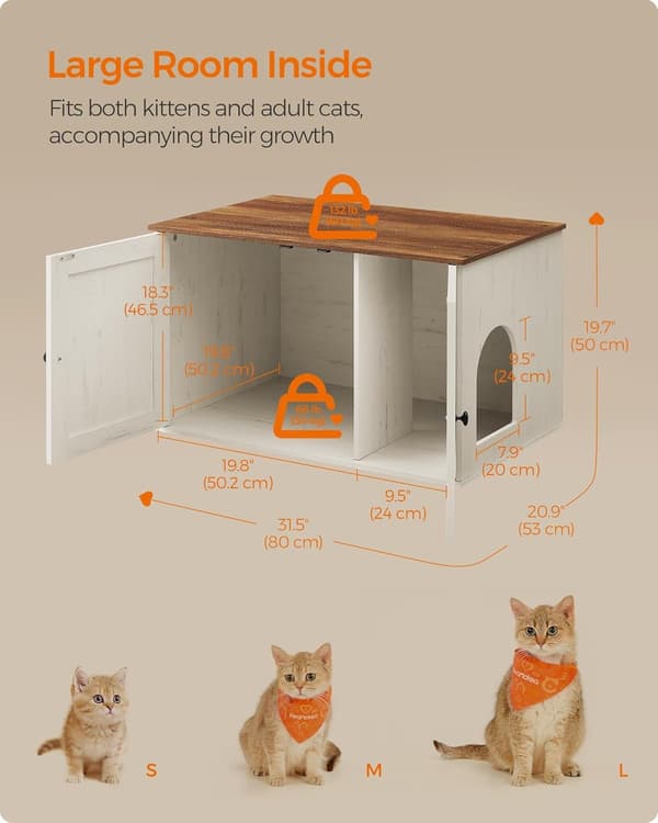Kattlåda, Möbelgömd, Katthus för inomhusbruk, Honungsbrun och Rustikvit