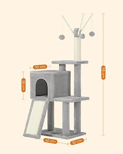 Feandrea Cat Tree, Cat Tower för innekatter, kattungar, ljusgrå