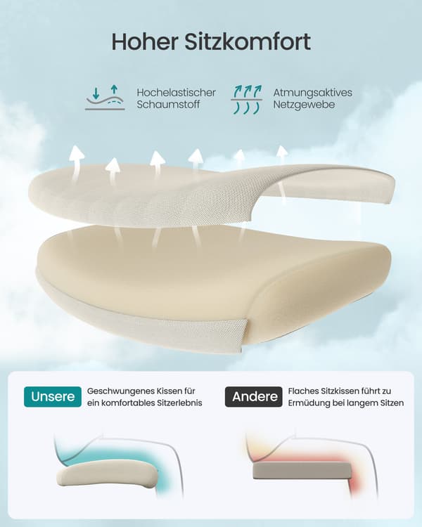 Ergonomisk netstol, kontorstol, skrivebordsstol, Cappuccino Beige