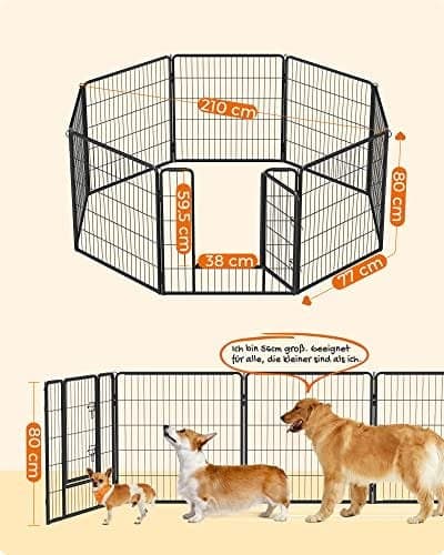 Feandrea 8-panel kravlegård, jernbur, Heavy Duty Pet, 77x80 cm, sort