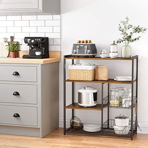 VASAGLE Baker’s Rack, köksö med 2 metallkorgar, rustikt brun