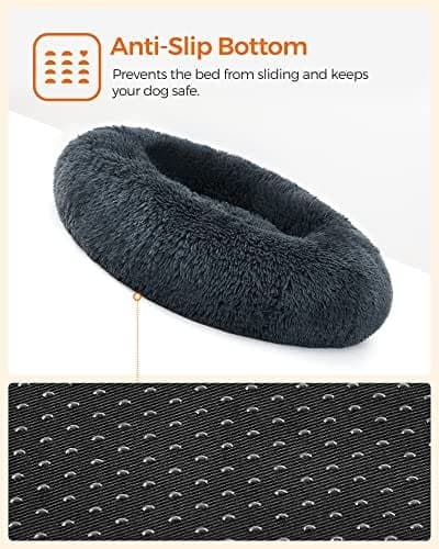 FEANDREA Donut Cat Bed, Fluffy Calming Pet Bed, 70 cm, mörkgrå