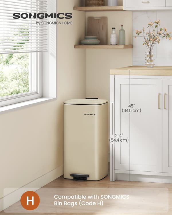 Affaldsspand, 23-liters affaldsspand, rustfrit stål, sandbeige