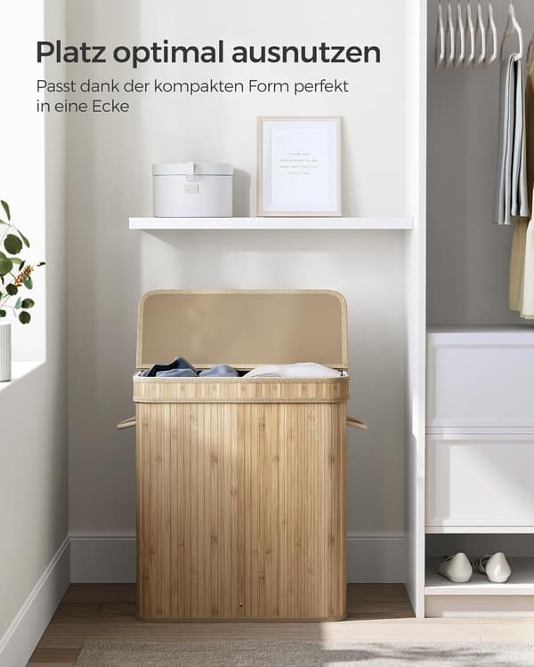 Tvättkorg med lock, bambu, 100 liter