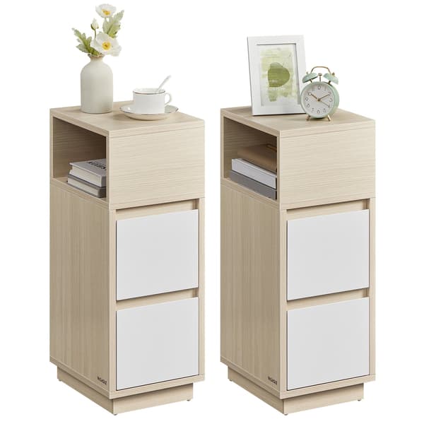 Slanke sengeborde, sæt med 2, naturlig beige og Cloud White