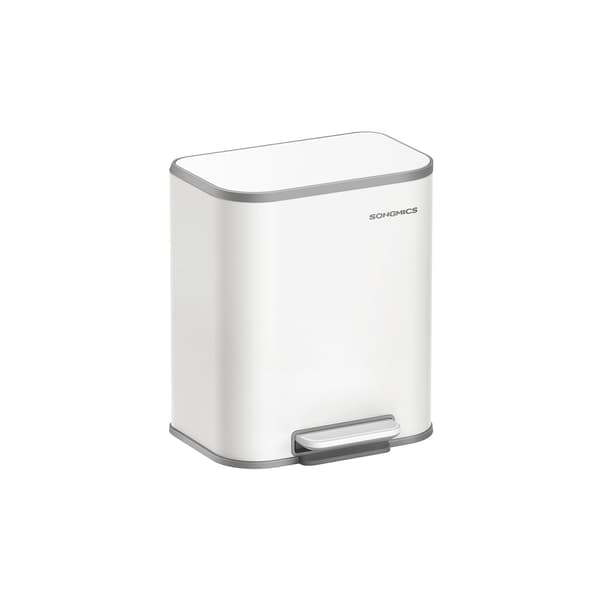 SONGMICS Kitchen Waste Bin, 20 Liter Waste Bin with Lid, Pedal Waste Bin, Steel, Soft Closing, Hold Function, with Inner Bin, Metallic Silver LTB542E20