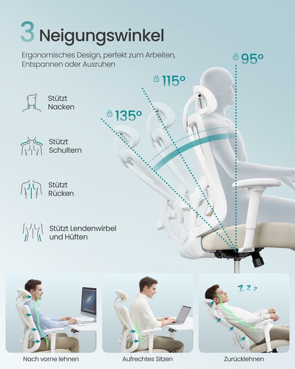 Ergonomisk netstol, kontorstol, skrivebordsstol, Cappuccino Beige