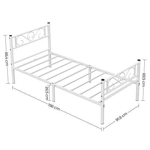 VASAGLE Singel Sängram Metall 3ft x 7ft Madrass Vit