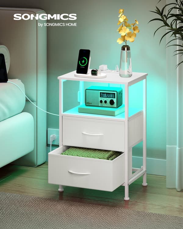 Nattebord med ladestation, sidebord med LED-belysning