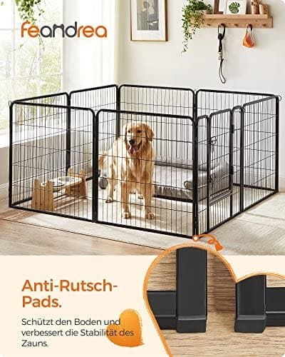 Feandrea 8-panel kravlegård, jernbur, Heavy Duty Pet, 77x80 cm, sort