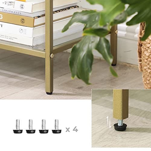 Vasagle Console Table, soffbord med 3 hyllor, härdat glashylla, guldfärg