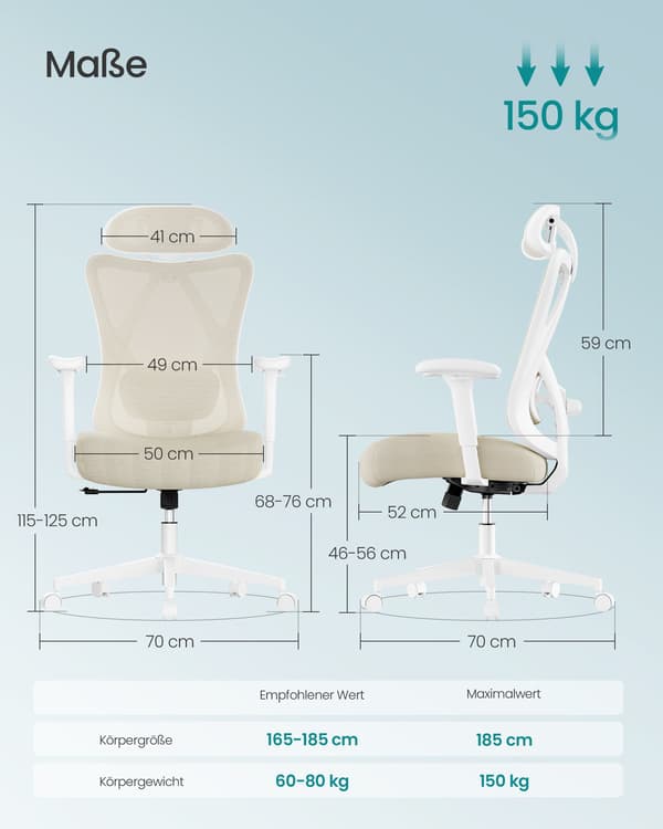 Ergonomisk netstol, kontorstol, skrivebordsstol, Cappuccino Beige