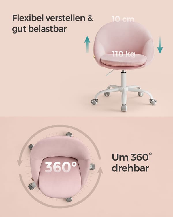 Kontorsstol, Sammet, Snurrstol, Skrivbordsstol Rosa
