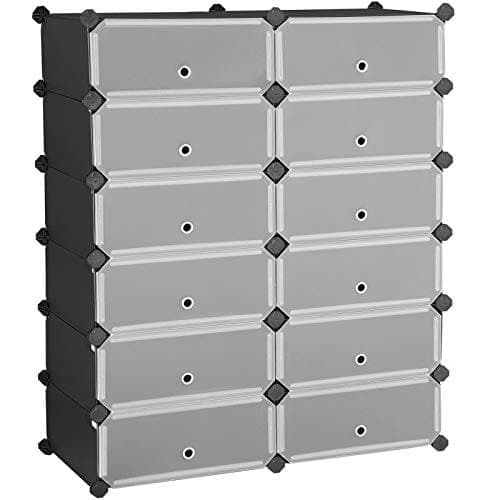 Songmics Interlocking skohylde, rektangulær opbevaringsholder, 40 x 30 x 17 cm, sort
