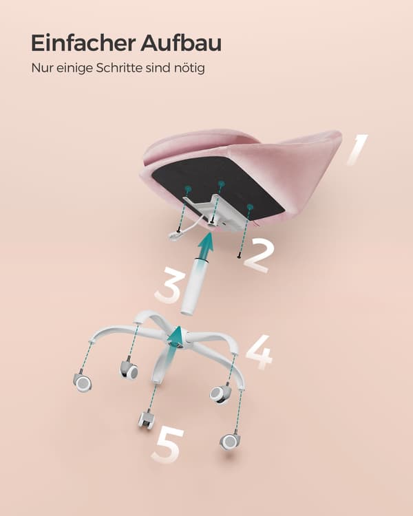 Kontorsstol, Sammet, Snurrstol, Skrivbordsstol Rosa