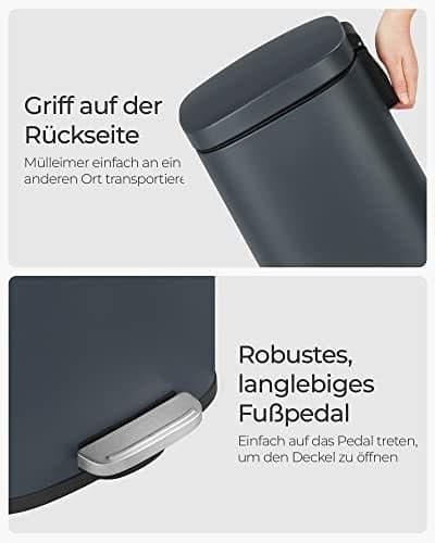Songmics Kitchen Rubbish Bin, 30 L Pedal Bin With Plast