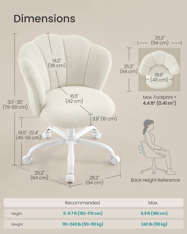 Petal-skrivebordsstol – Drejestol i teddyfleece
