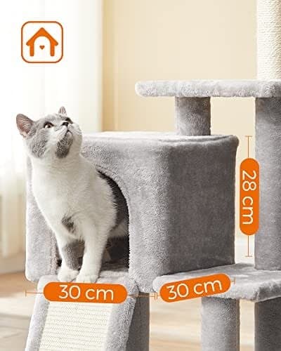 Feandrea Cat Tree, Cat Tower för innekatter, kattungar, ljusgrå