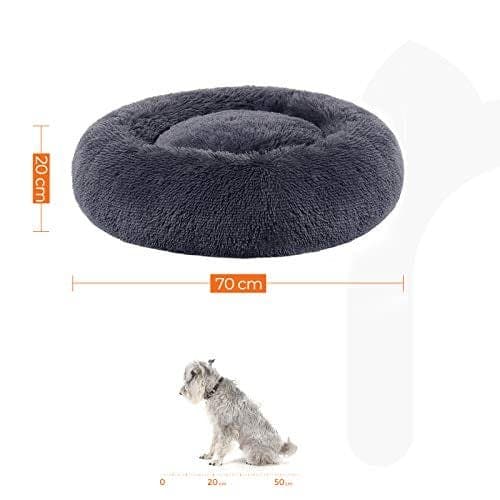 FEANDREA Donut Cat Bed, Fluffy Calming Pet Bed, 70 cm, mörkgrå