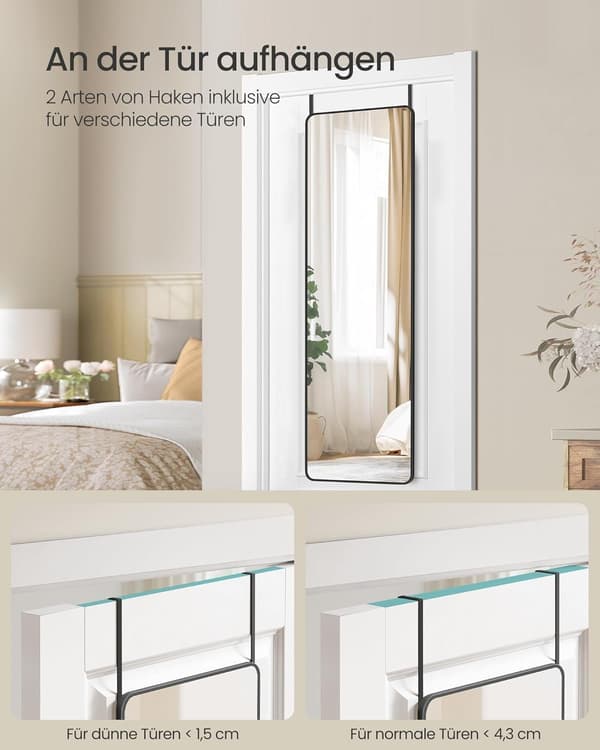 Helkroppsspegel 120x40cm Rektangulär Väggspegel Dörrmonterad, Bläcksvart