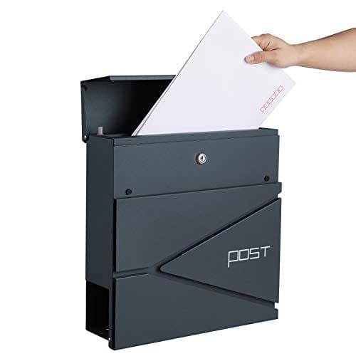 Songmics Modern Mailbox, låsbar väggmonterad postbrev, Anthracite Gray
