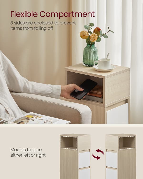 Slanke sengeborde, sæt med 2, naturlig beige og Cloud White