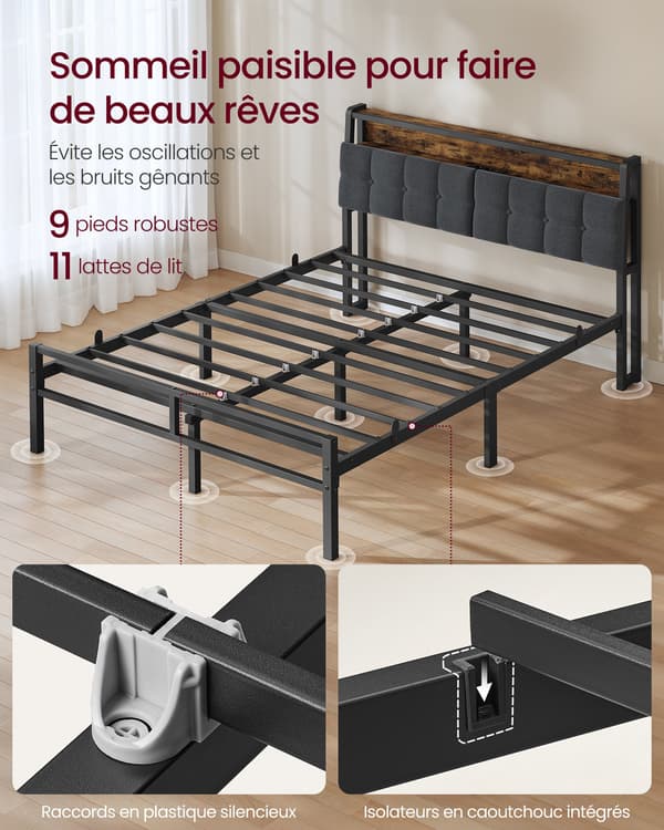 Sengeramme 140 x 190 cm med 2 skuffer, LED og ladestation