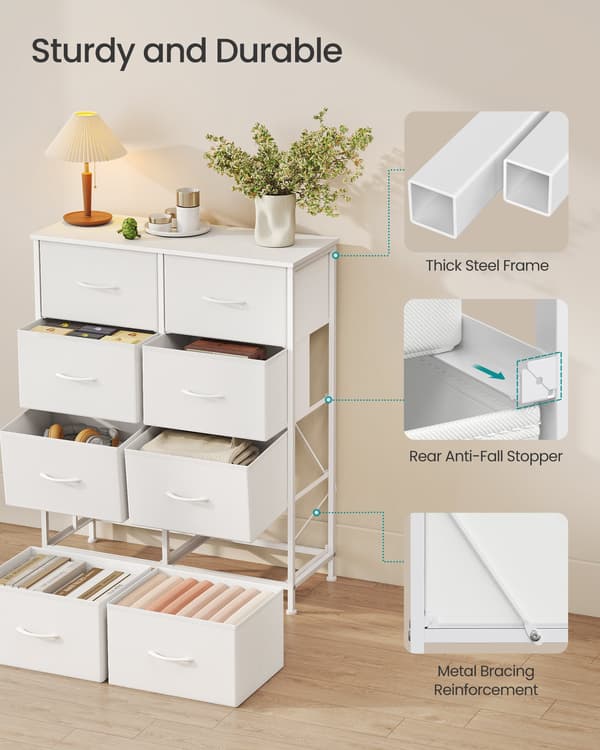 Kommode, stål, MDF, 8 skuffer i non-woven stof