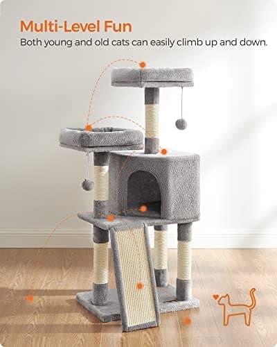 Cat Tree, Cat Condo 115 Cm, Skrapramp, Ljusgrå
