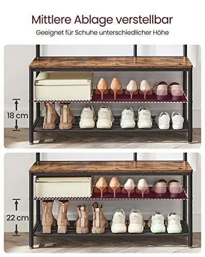 Vasagle Coat Rack Stand, Industrial, Rustic Brown och Svart