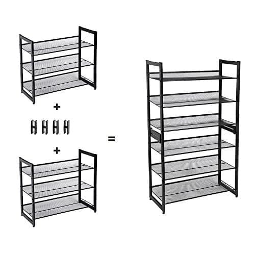 Songmics 3-Tier Shoe Rack Storage, Steel Mesh, Flat eller Angled Stackable svart