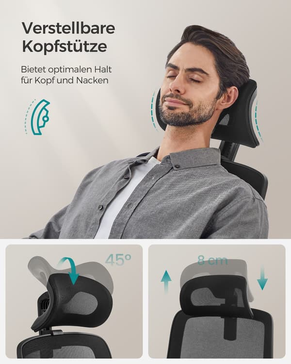 Kontorstol, skrivebordsstol, ergonomisk, foldbare armlæn, høj ryglæn, blæksort