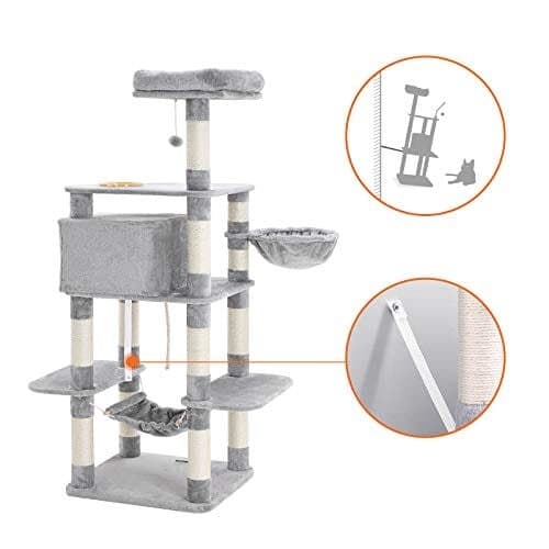 Feandrea Cat Tree, Play Tower 164 cm, lysegrå PCT99W