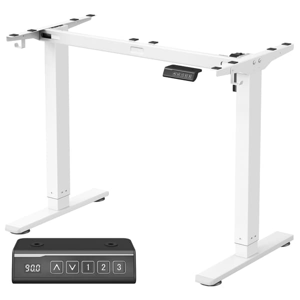VASAGLE Electric Height Adjustable Desk Sit-Stand Desk Frame Table Stand Without Table Top with 2 Hooks, 3 Height Memory Functions, Steel, Matte White LSD021W01